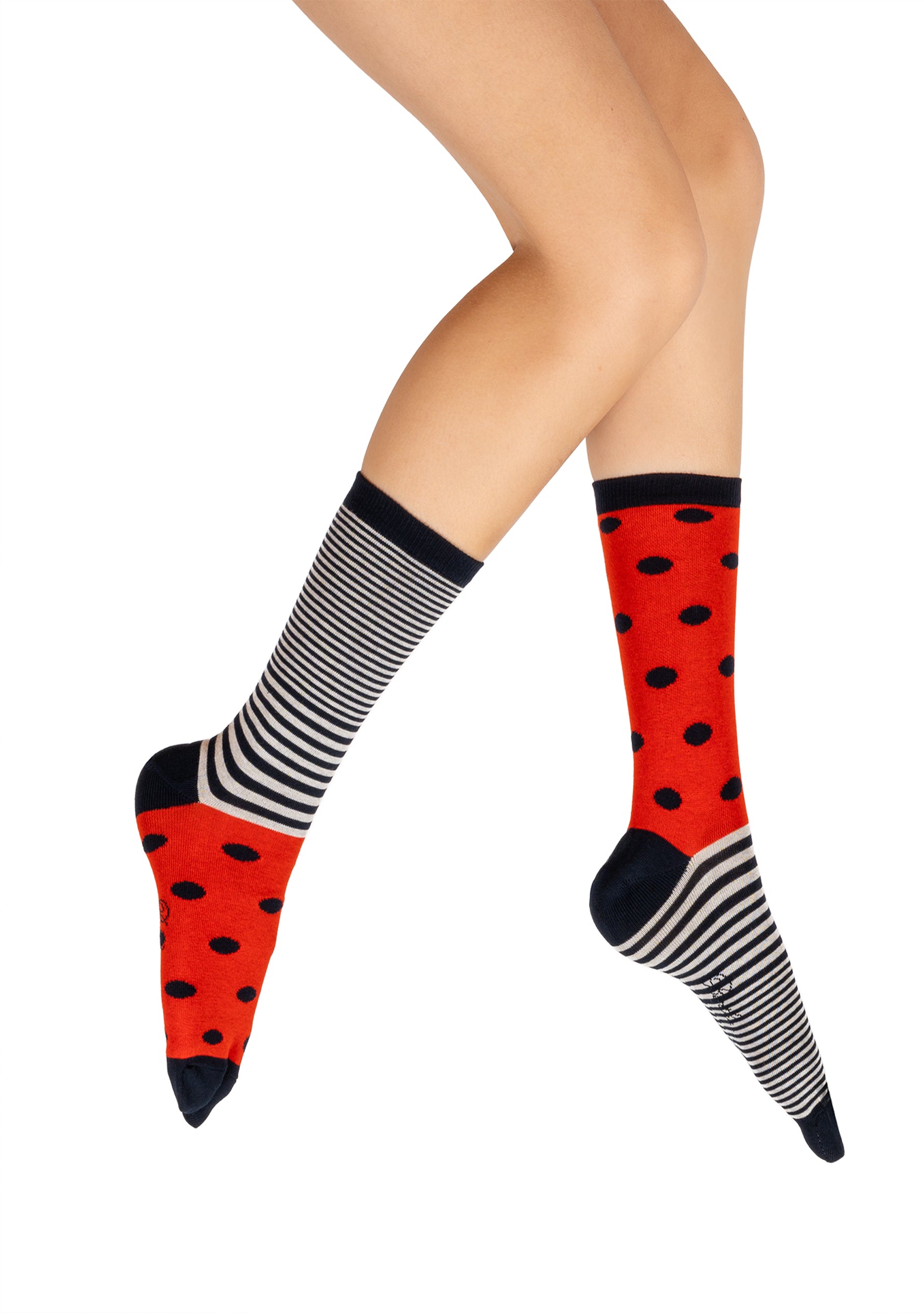 Chaussettes Tabi mixtes Pois et rayures asymétriques en coton