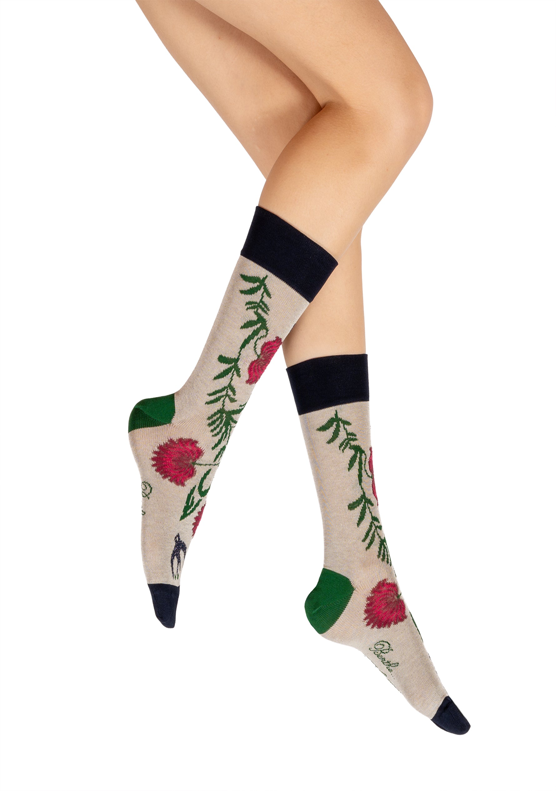 Chaussette femme en fil d’Écosse - Fleurs et Feuilles