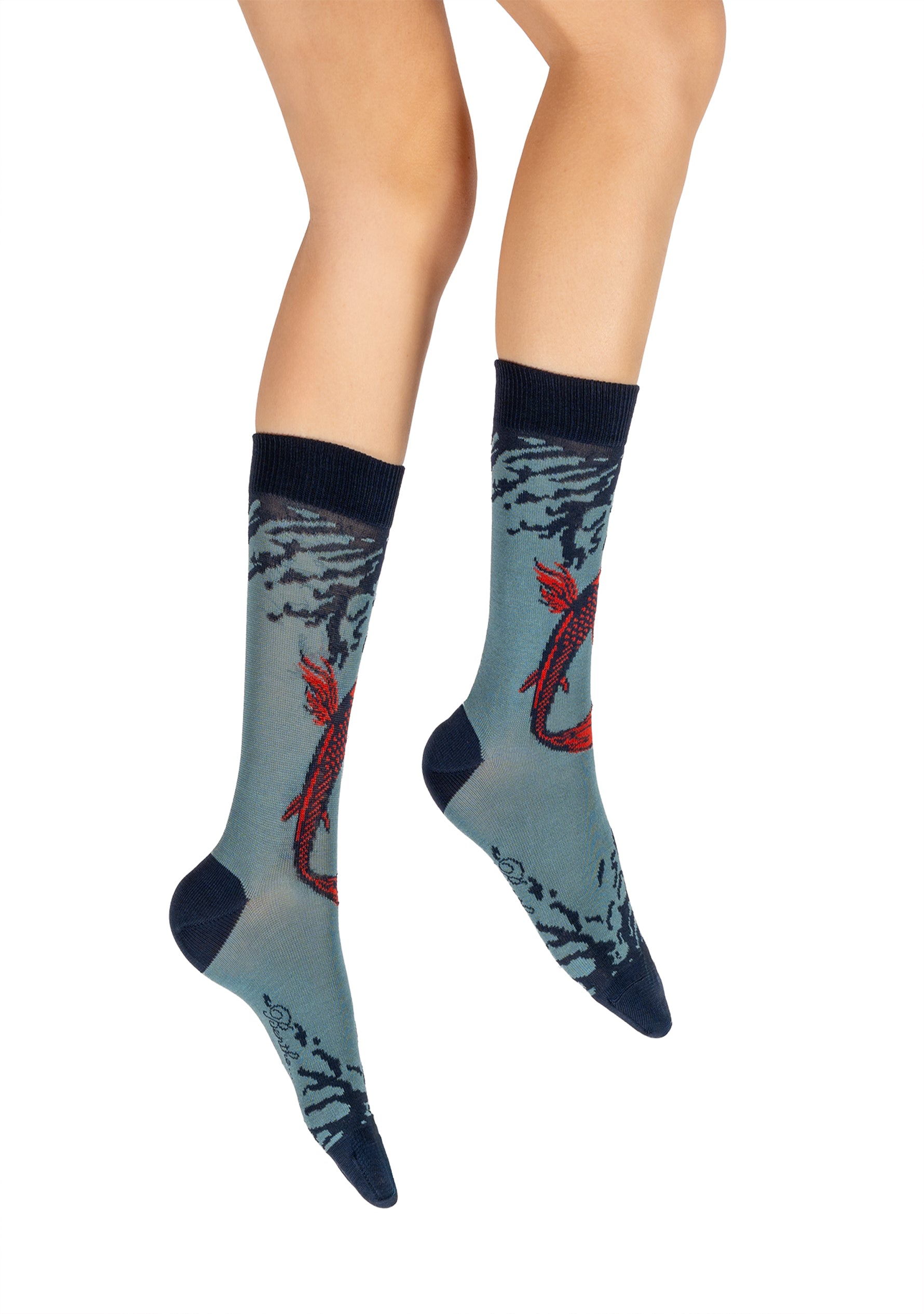 Chaussettes homme en fil d’Écosse motif poisson japonais