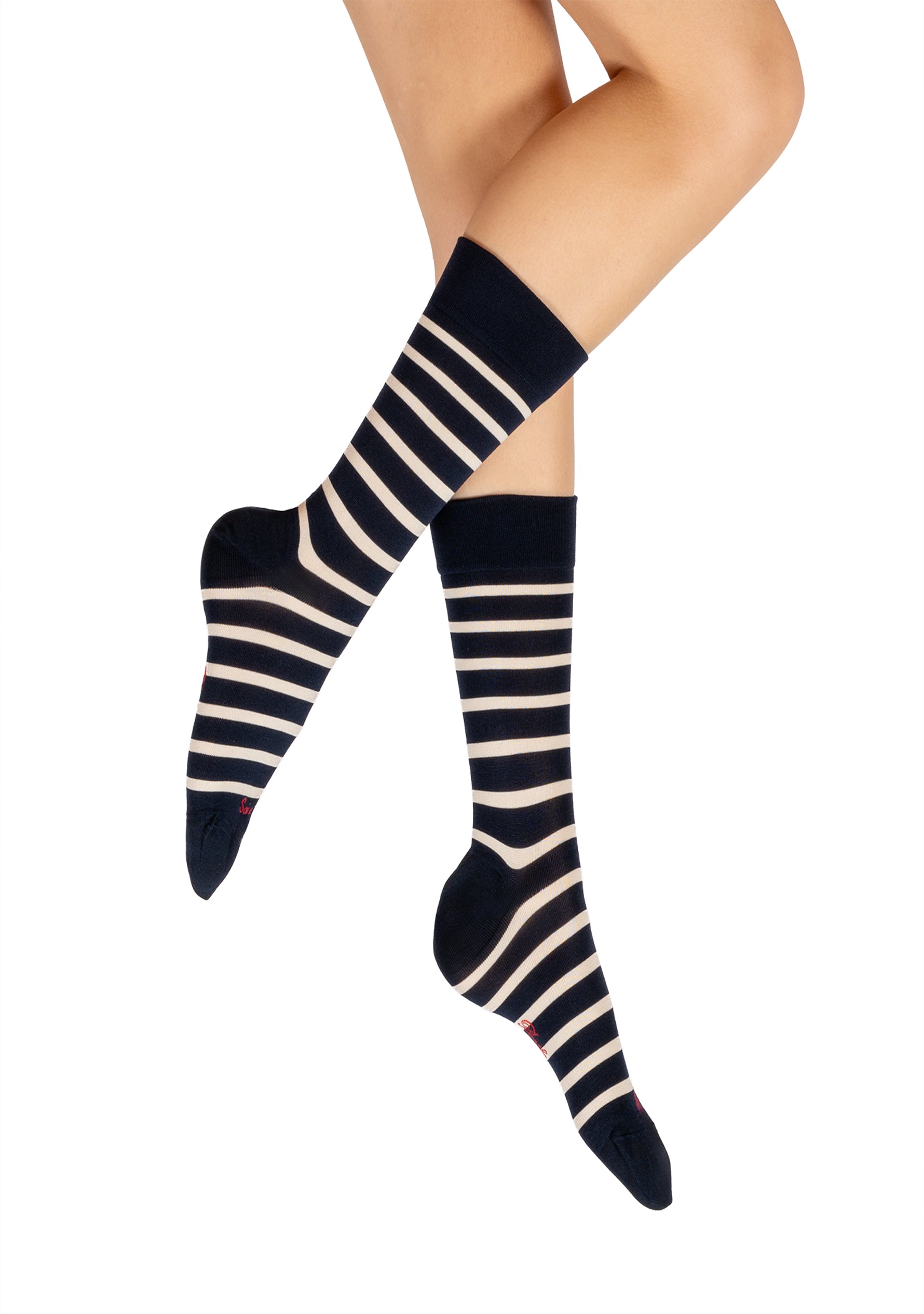 Chaussettes homme en soie - Sans élastique - Marine rayures écru