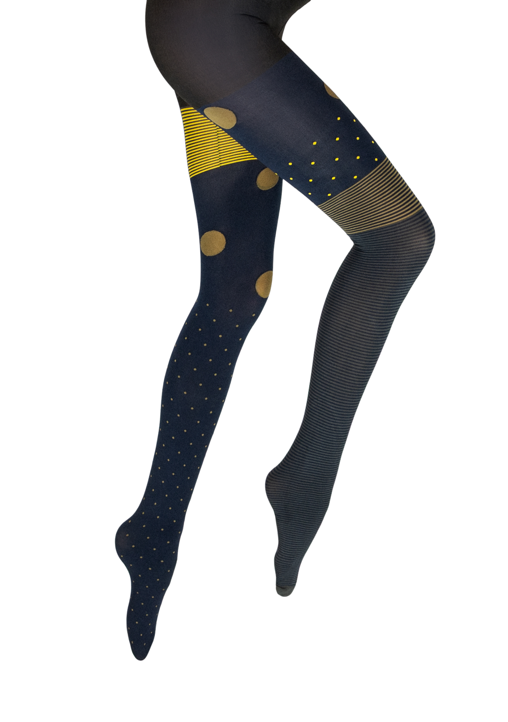 Collants femme 60D pois et rayures marine et jaune