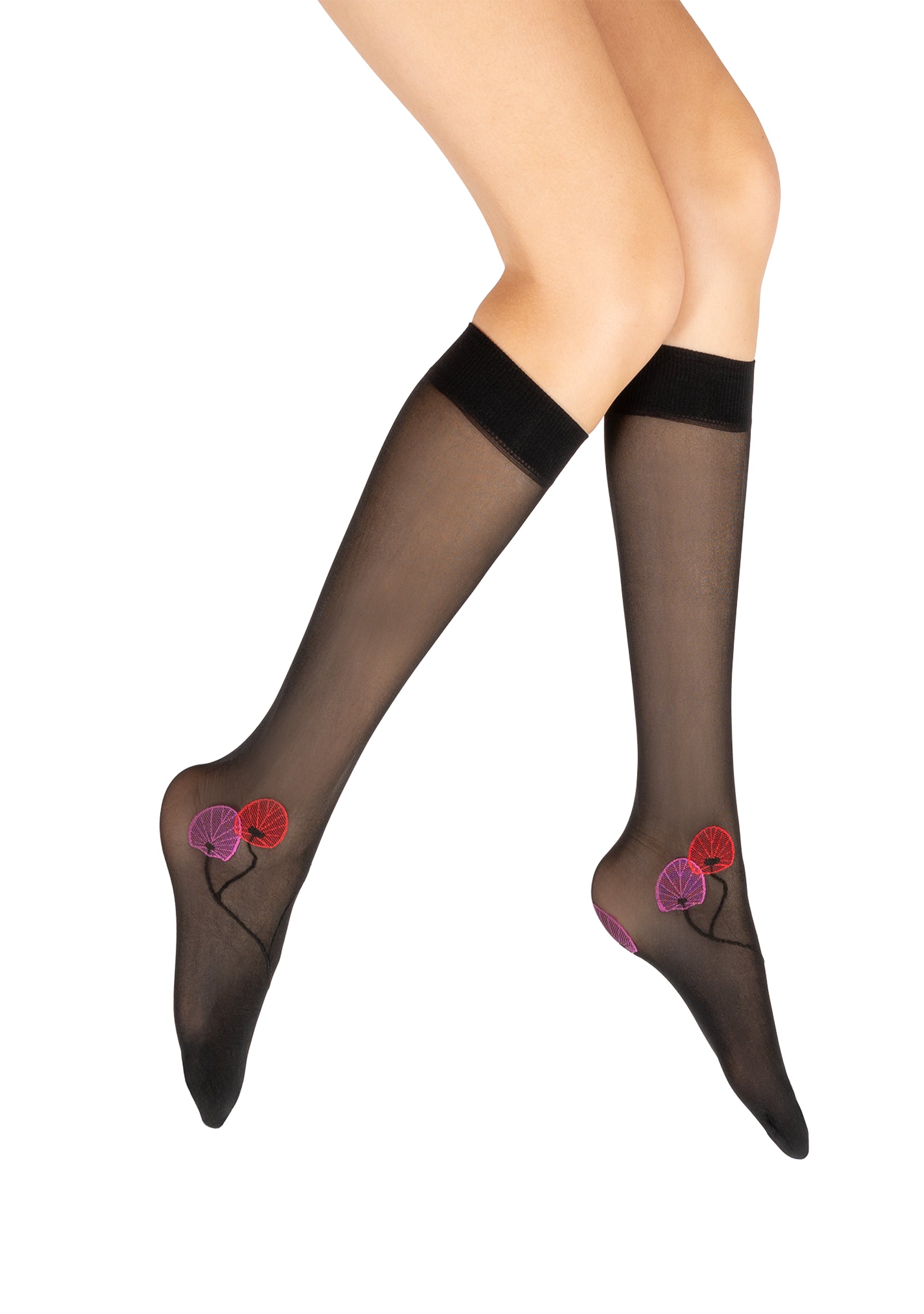 Mi-bas femme 30D noir monnaie du pape rouge