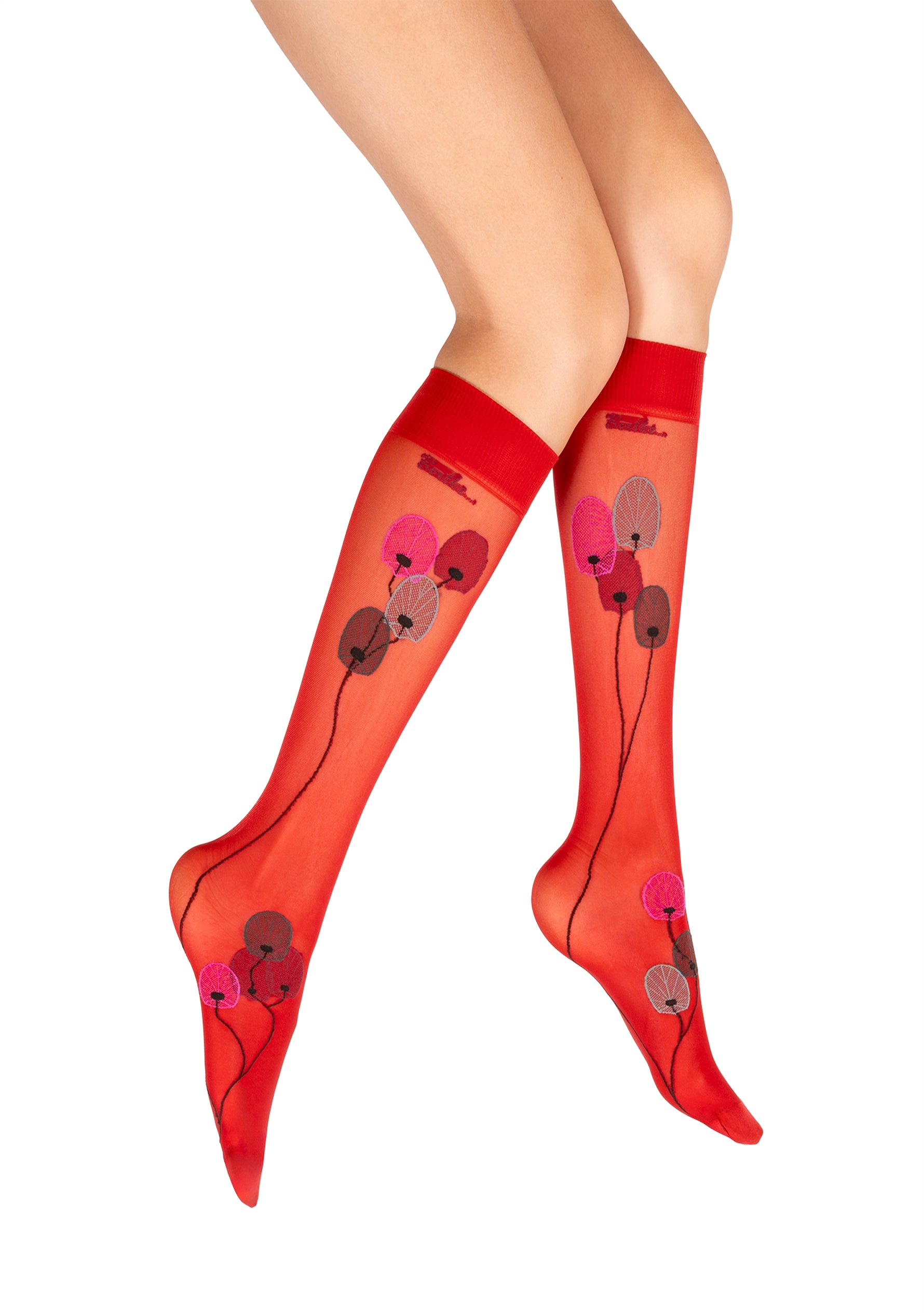 Mi-bas femme 30D rouge monnaie du pape rose