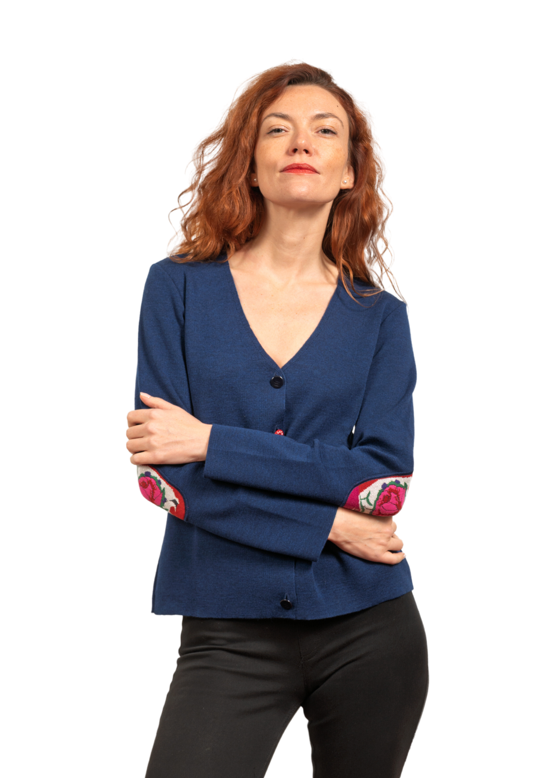 Gilet femme Berthe Bleu royal Fleurs de Rose