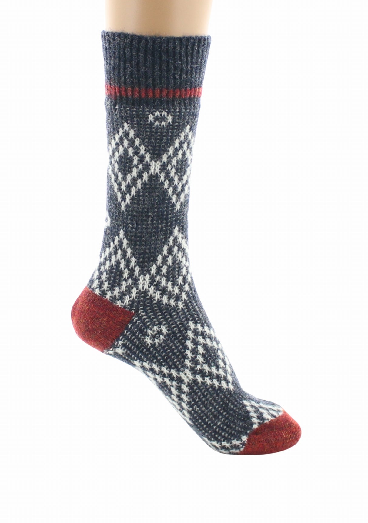 Chaussettes à côtes mixte en baby alpaga jacquard Marine MARINE