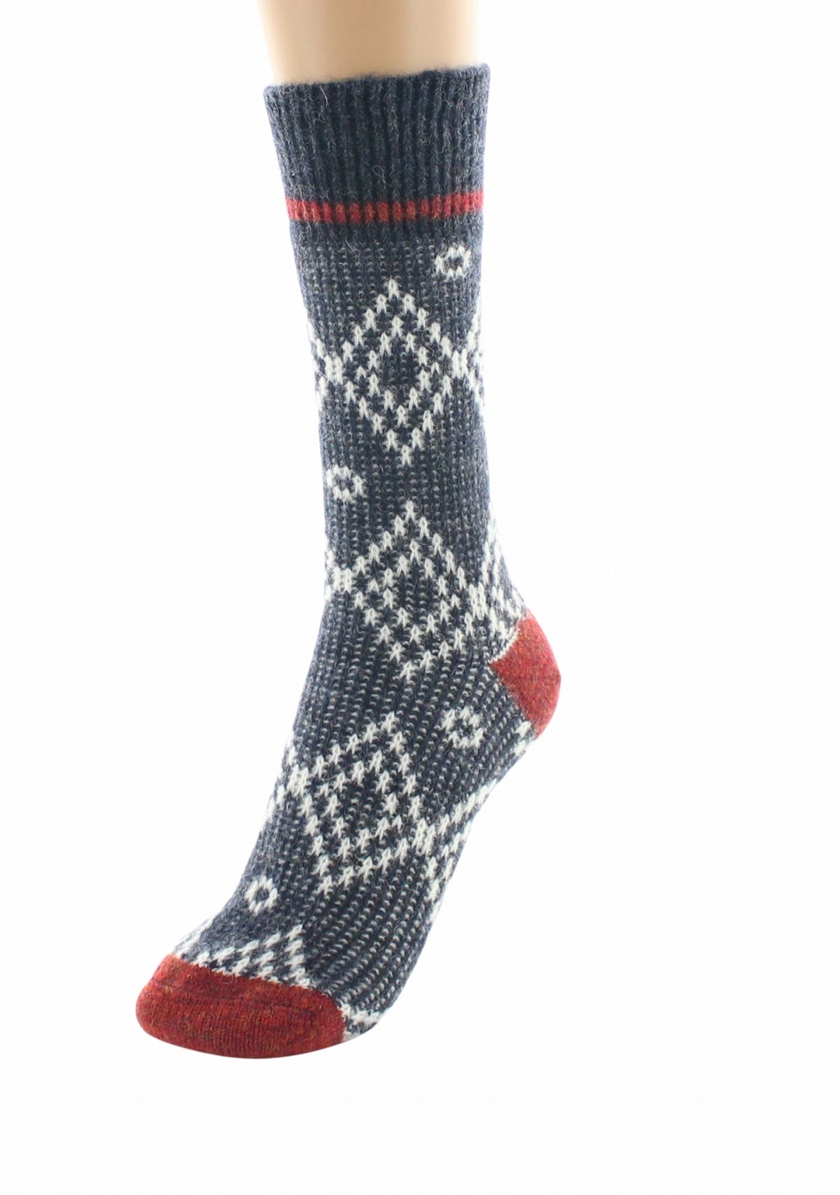 Chaussettes à côtes mixte en baby alpaga jacquard Marine MARINE