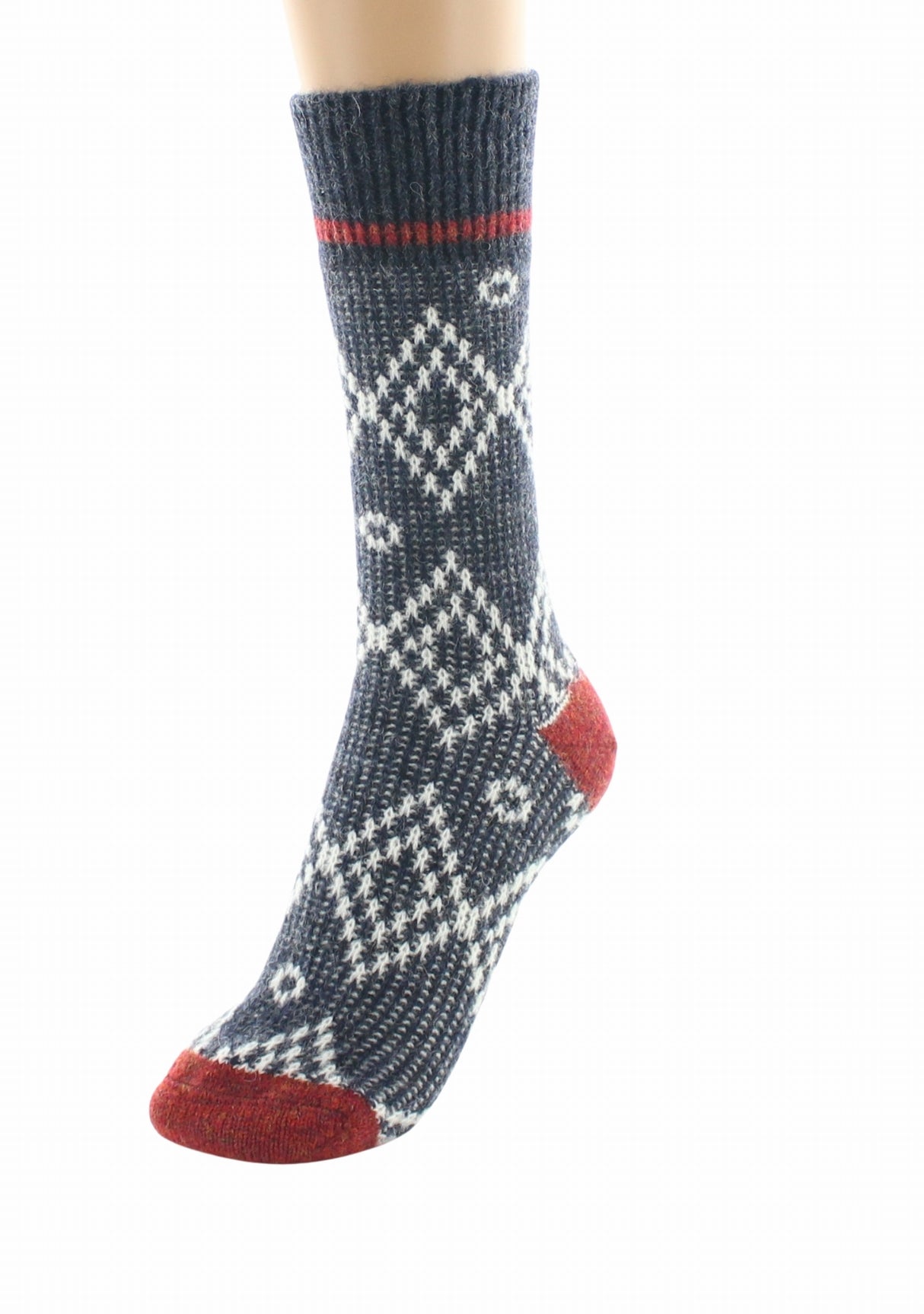 Chaussettes à côtes mixte en baby alpaga jacquard Marine MARINE