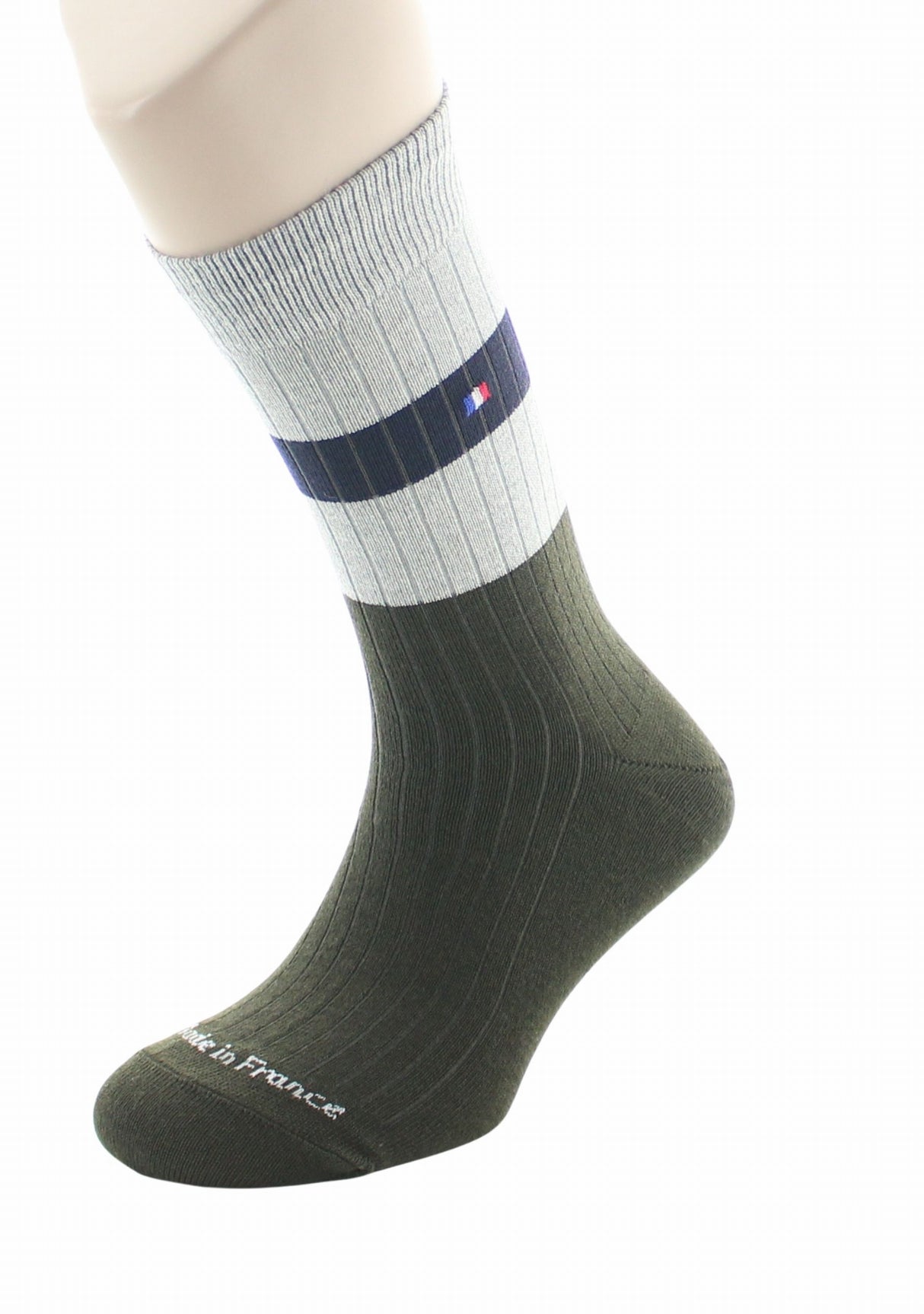 Chaussettes à côtes pour homme en laine Perrin Kaki KAKI