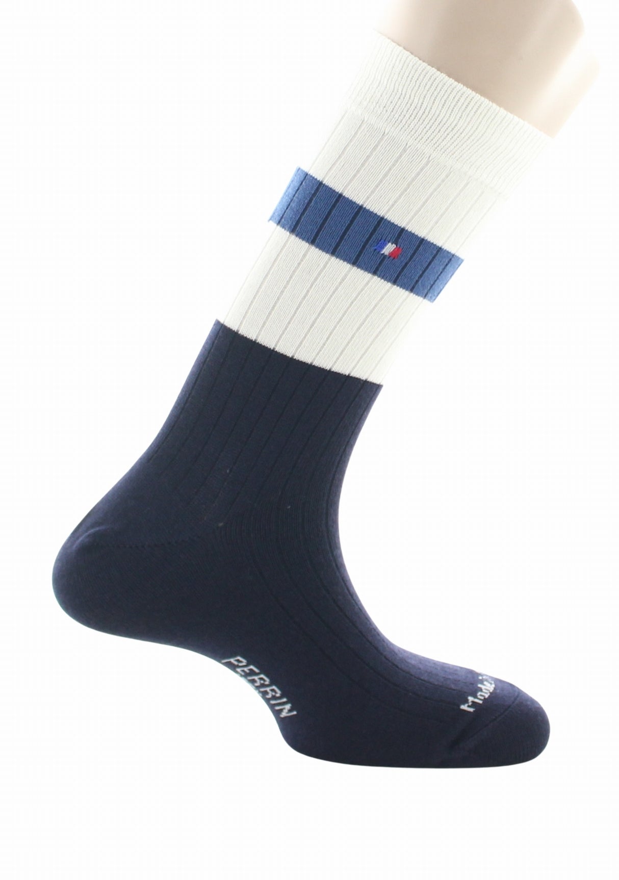Chaussettes à côtes pour homme en laine Perrin Marine MARINE