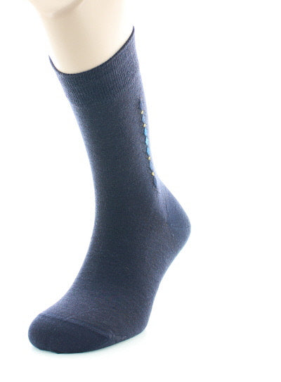 Chaussettes baguette à carreaux en laine peignée BLEU MARINE