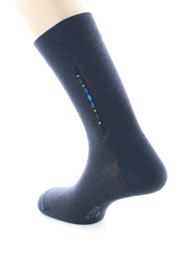 Chaussettes baguette à carreaux en laine peignée BLEU MARINE