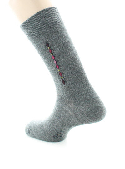 Chaussettes baguette à carreaux en laine peignée GRIS MOYEN