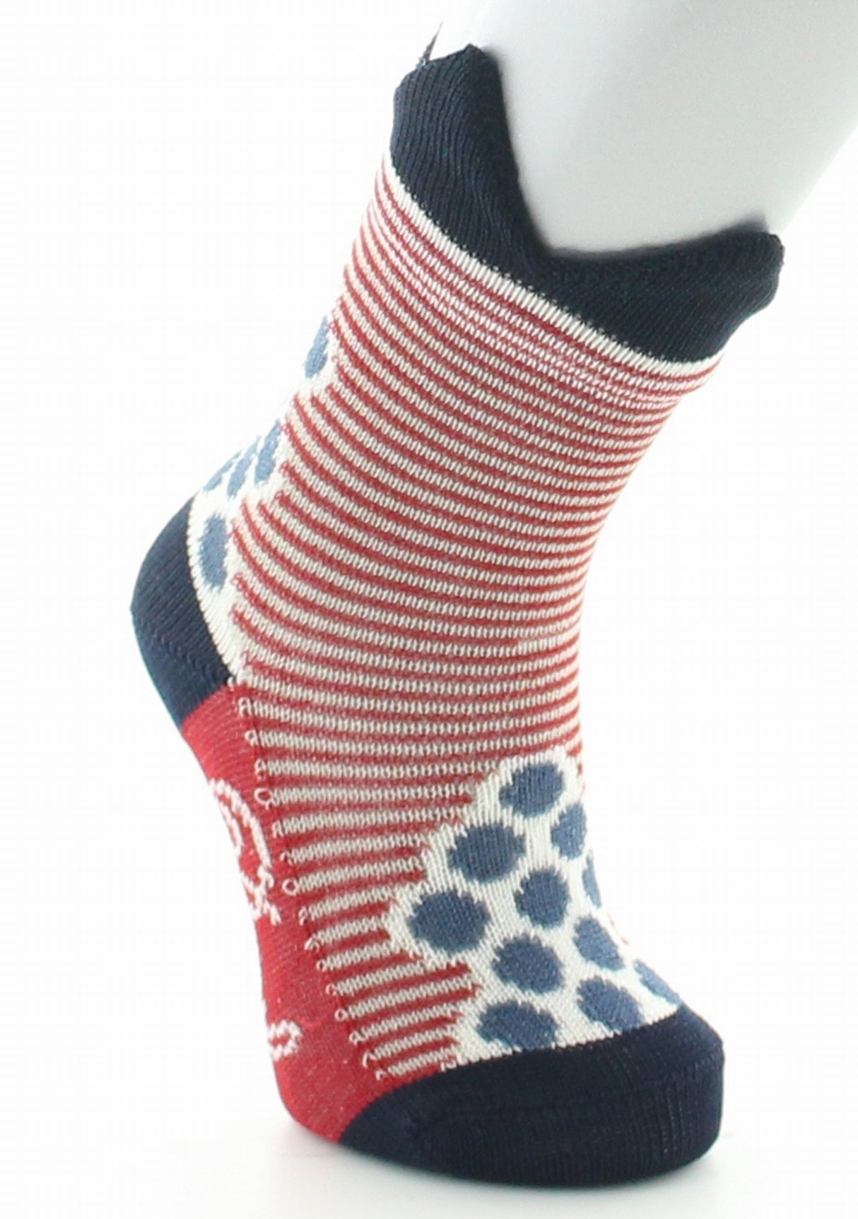 Chaussettes bébé coton fil d'Ecosse pois et rayures à couronne ROUGE
