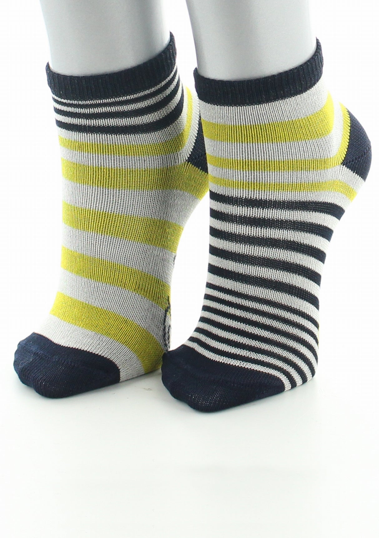 Chaussettes bébé coton fil d'Ecosse rayures marine, jaune et ivoire JAUNE