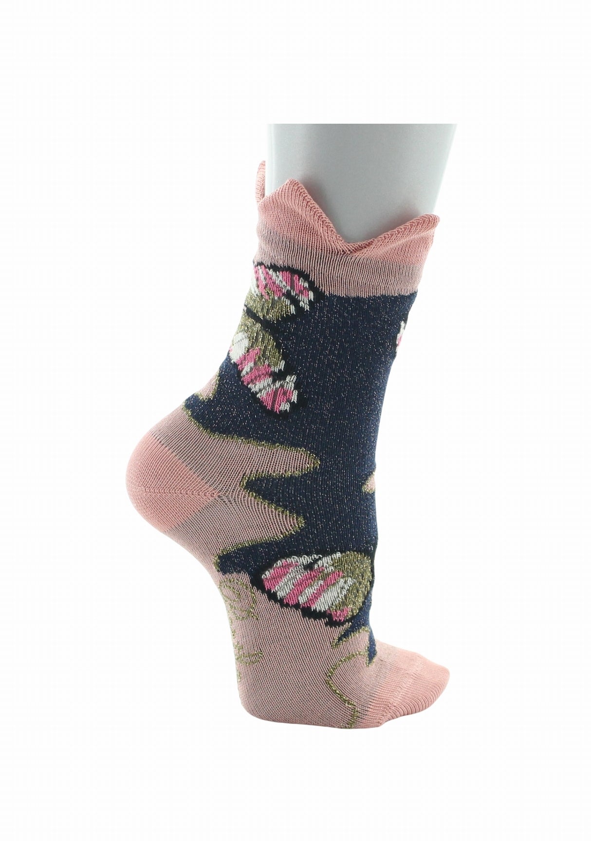Chaussettes bébé fil d’Écosse Berthe Aux Grands Pieds papillons et couronne rose ROSE