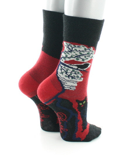 Chaussettes bébé Le Chat et l'Oiseau en laine Noir/Rouge NOIR/ROUGE