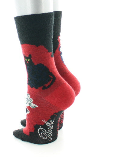 Chaussettes bébé Le Chat et l'Oiseau en laine Noir/Rouge NOIR/ROUGE