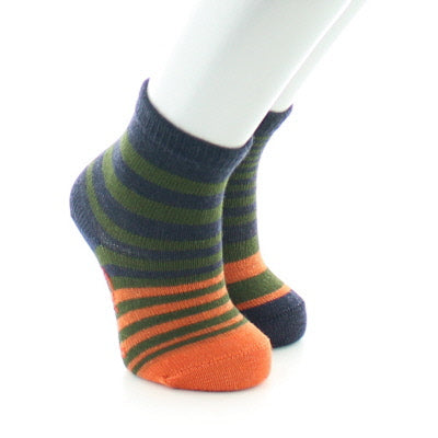 Chaussettes bébé Rayures Asymétriques en laine Kaki/Orange/Marine MARINE/KAKI/ORANGE