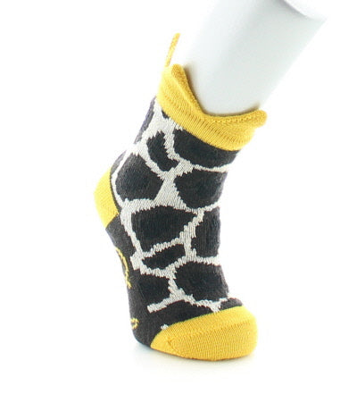 Chaussettes bébé Tâches de Girafe et Couronne Jaune en laine MARRON/ECRU