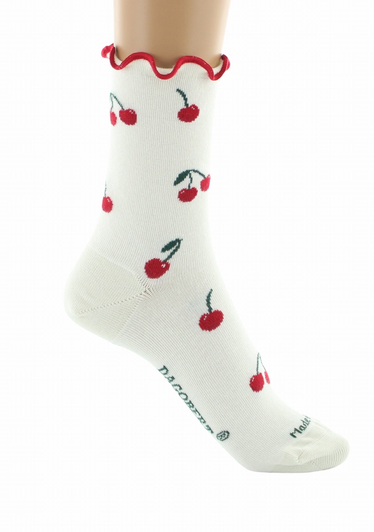 Chaussettes coton bio femme Dagobert à l’envers cerises écru ECRU