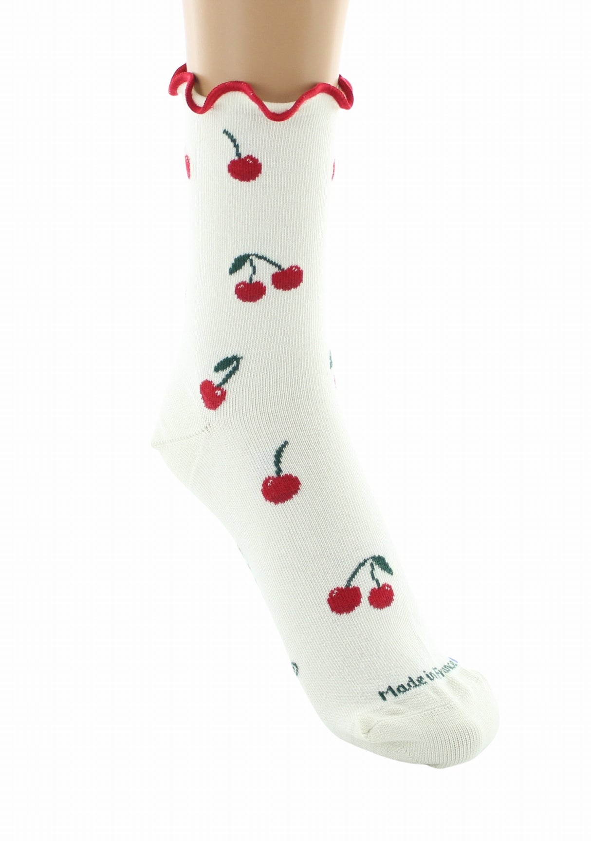 Chaussettes coton bio femme Dagobert à l’envers cerises écru ECRU