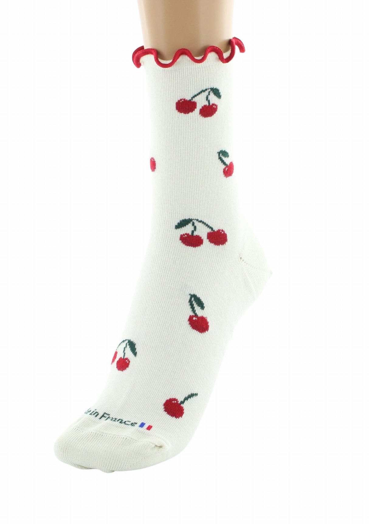 Chaussettes coton bio femme Dagobert à l’envers cerises écru ECRU