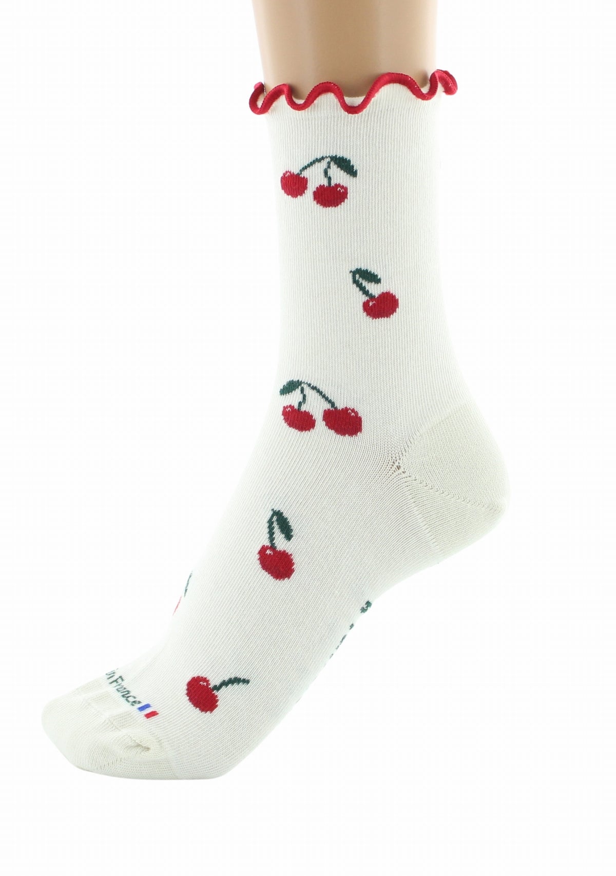 Chaussettes coton bio femme Dagobert à l’envers cerises écru ECRU