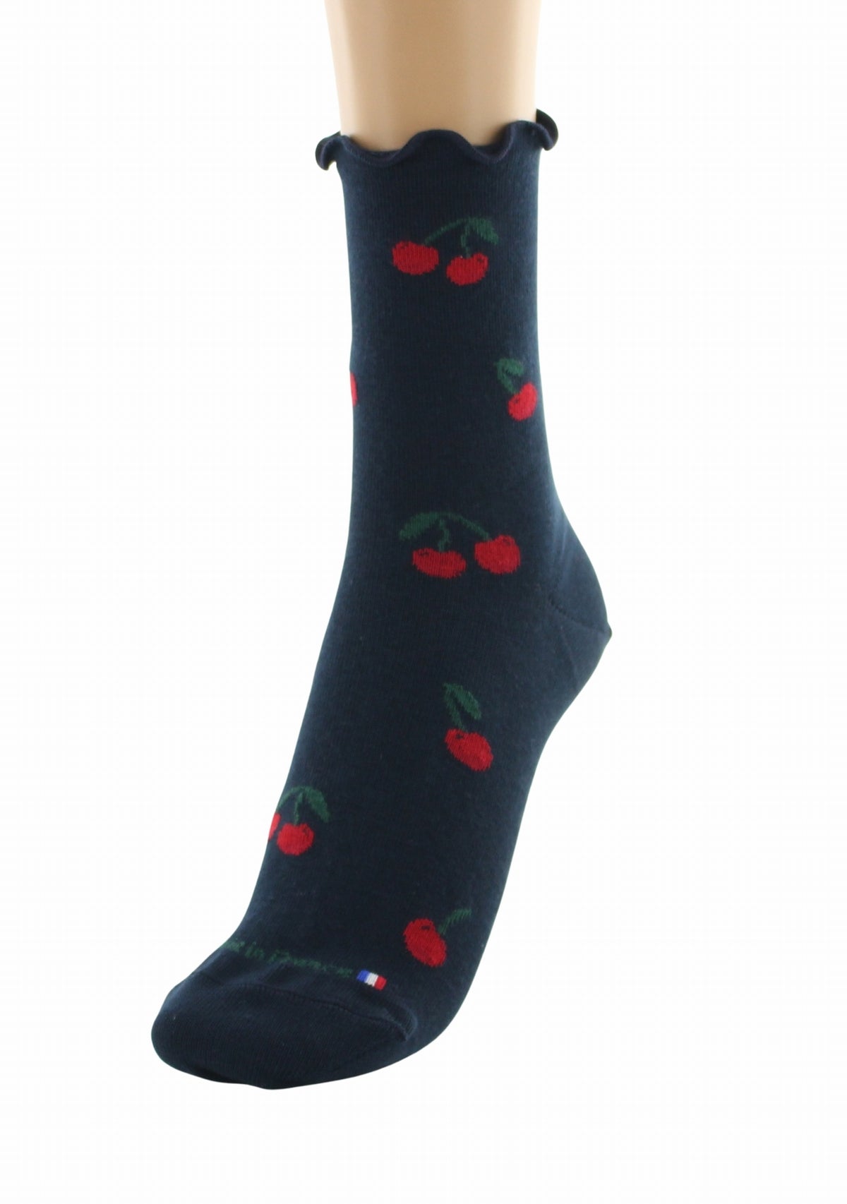 Chaussettes coton bio femme Dagobert à l’envers cerises marine MARINE