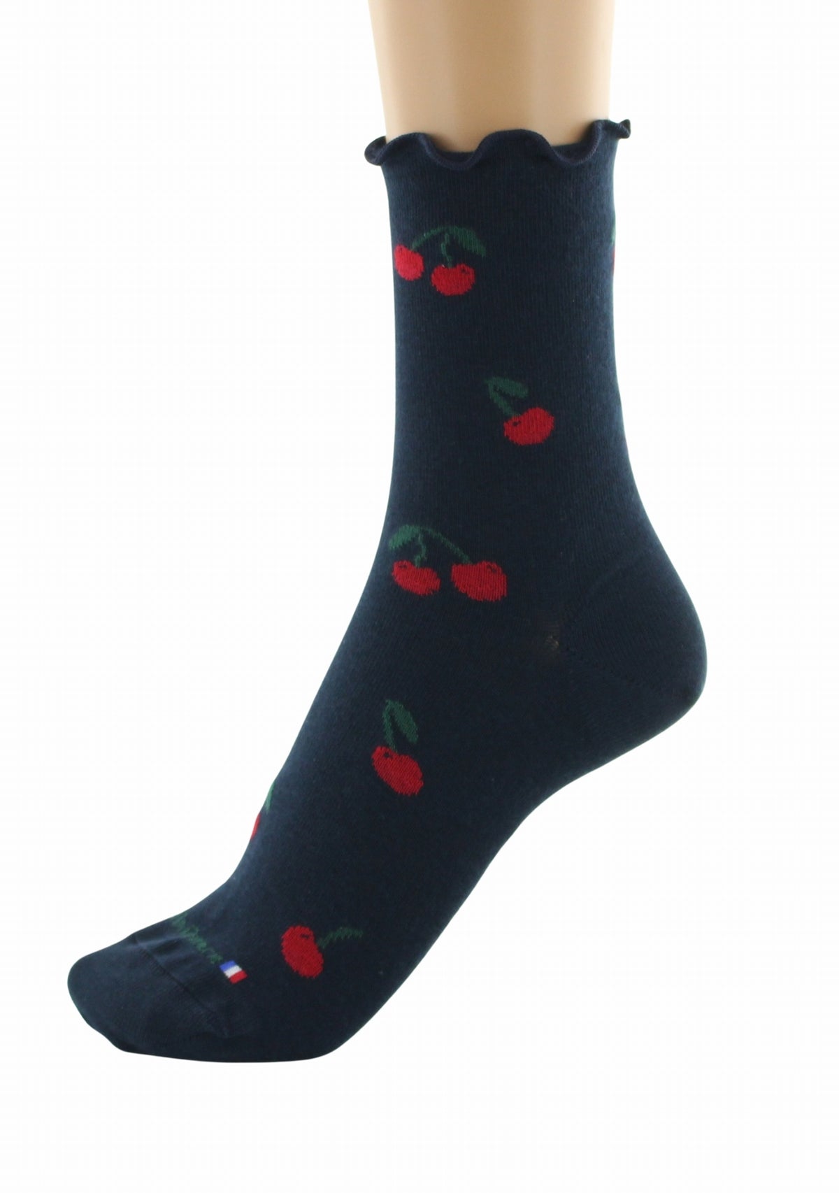 Chaussettes coton bio femme Dagobert à l’envers cerises marine MARINE