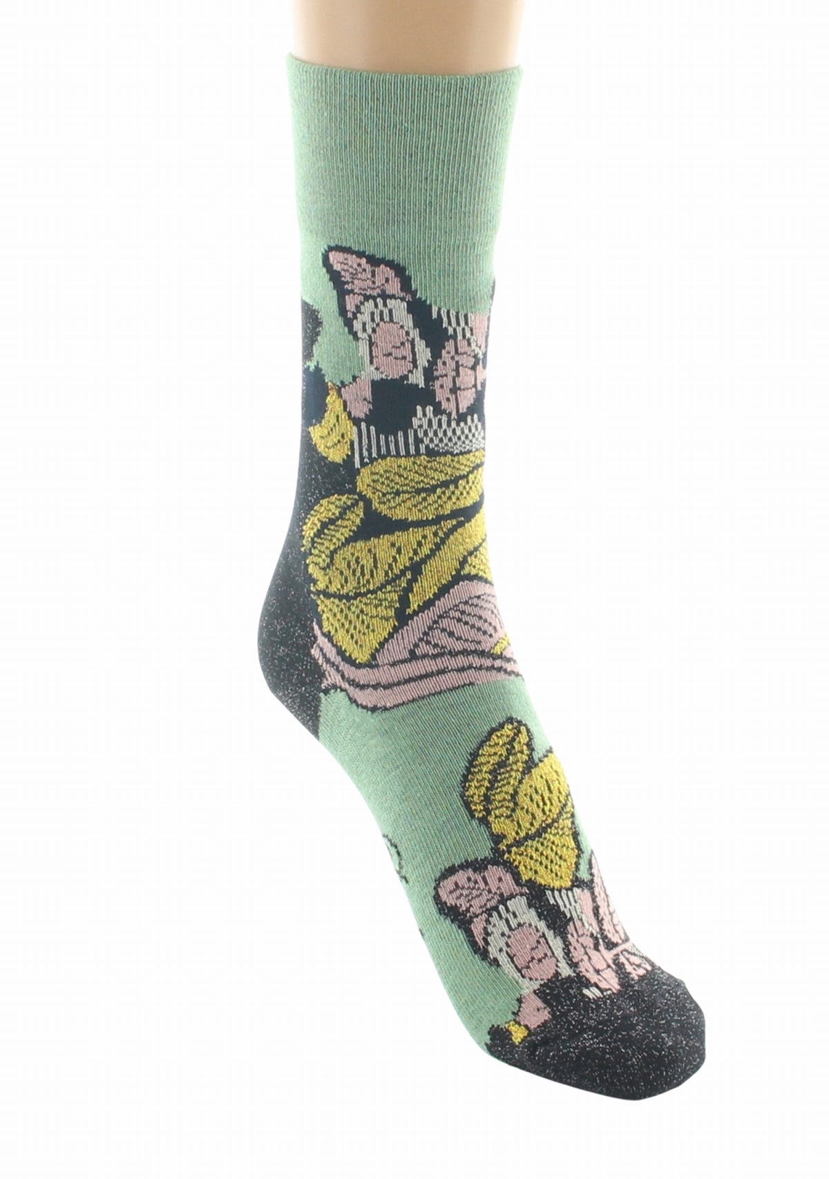 Chaussettes coton femme Feuilles d’Or - Berthe Aux Grands Pieds MARINE/VERT