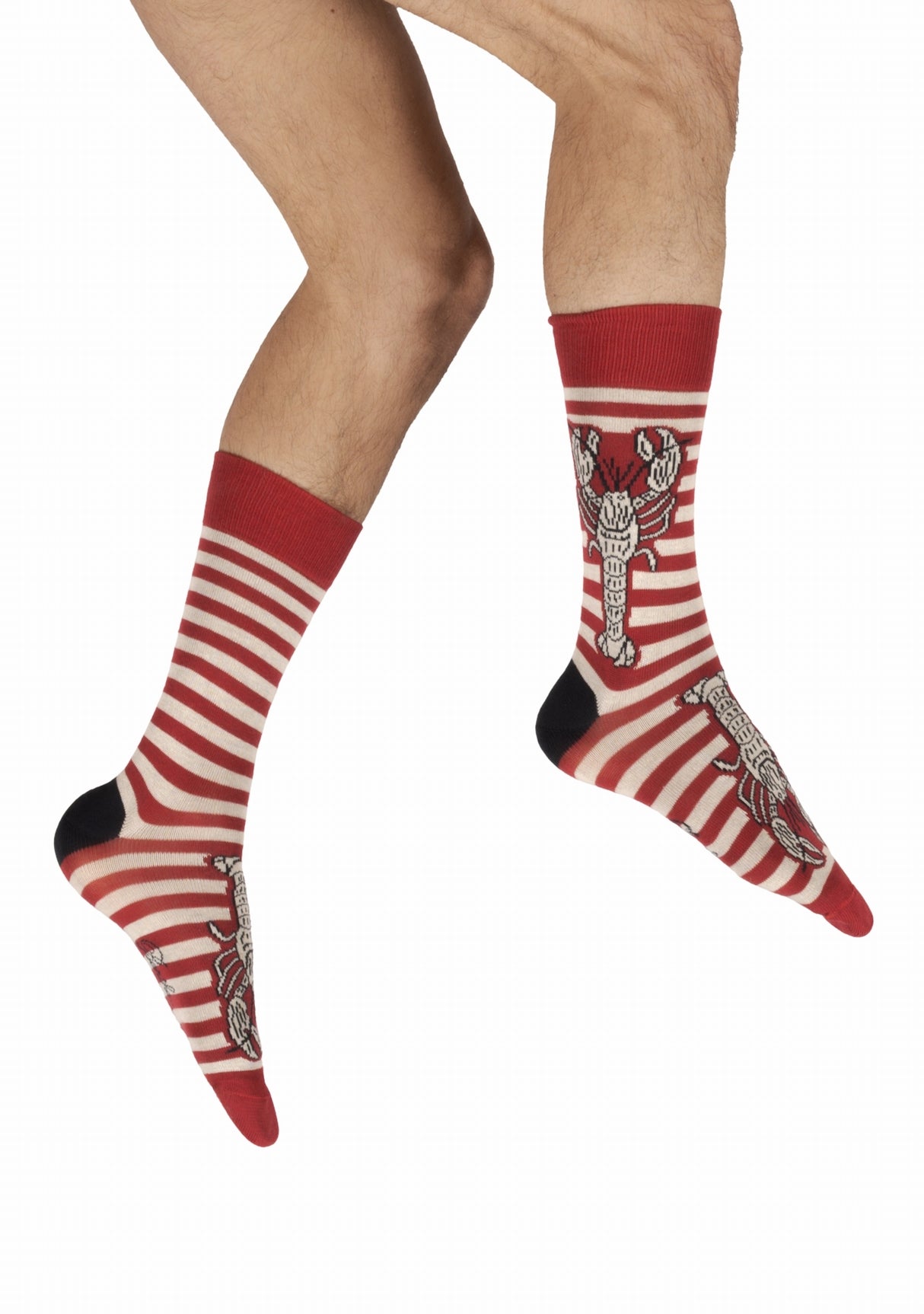 Chaussettes coton homme Berthe Aux Grands Pieds marinière rouge/ivoire homard ROUGE/IVOIRE/MARINE