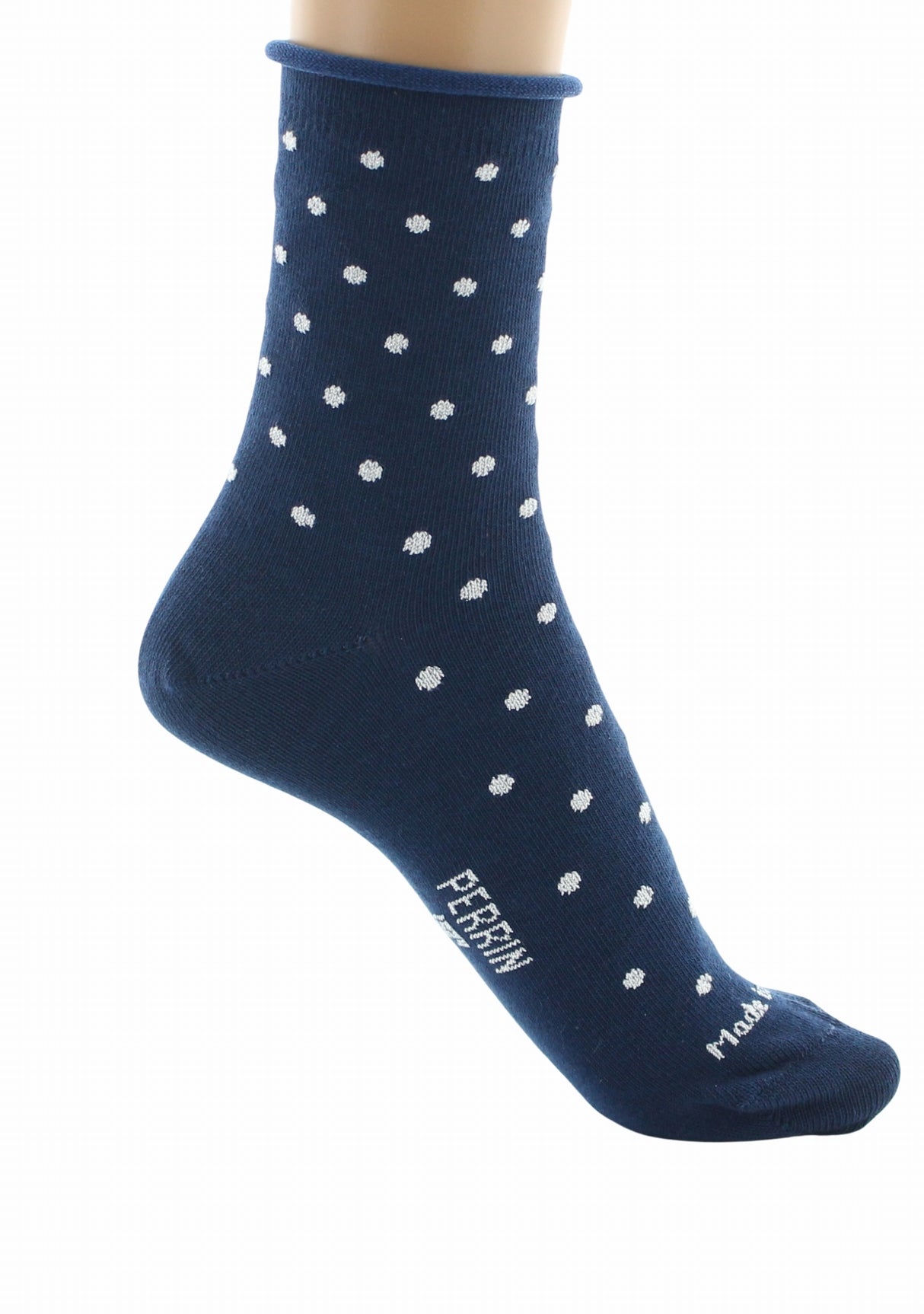 Chaussettes courtes coton femme Perrin marine plumetis argent MARINE