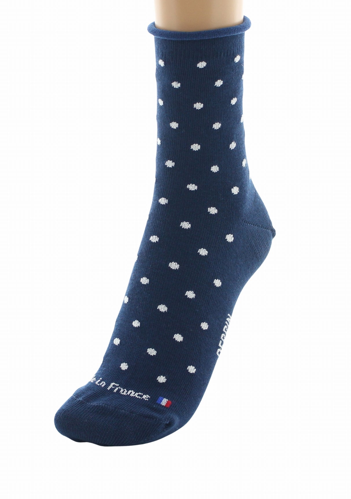Chaussettes courtes coton femme Perrin marine plumetis argent MARINE
