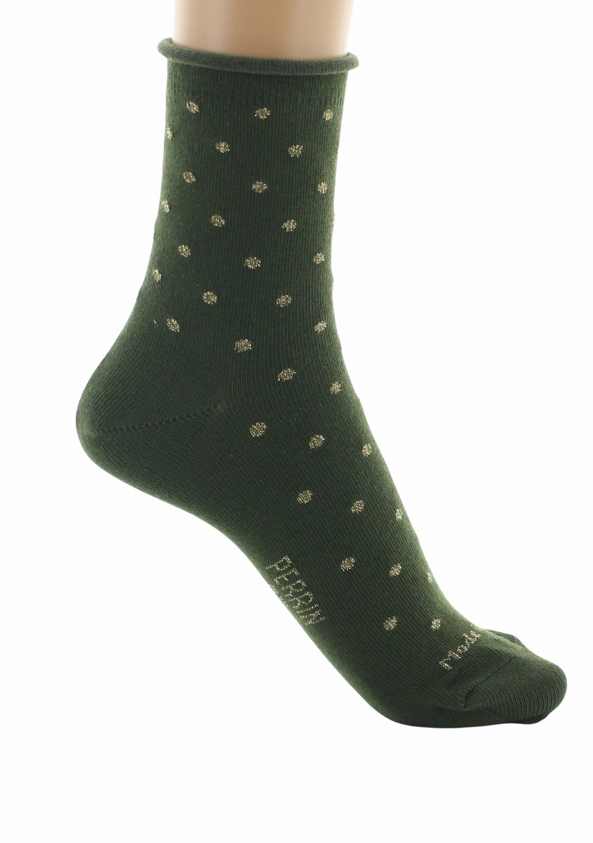 Chaussettes courtes coton femme Perrin kaki plumetis doré KAKI