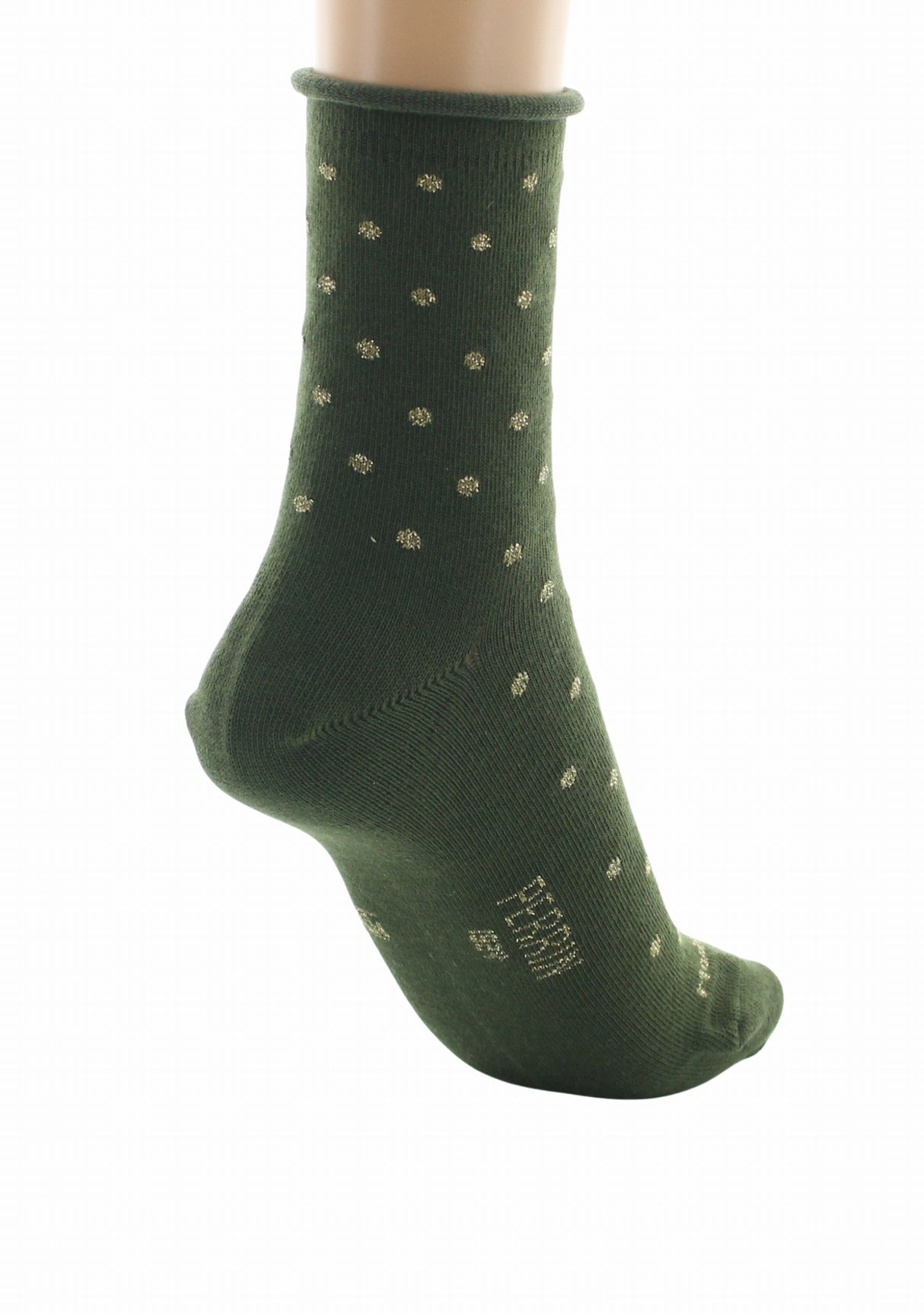 Chaussettes courtes coton femme Perrin kaki plumetis doré KAKI