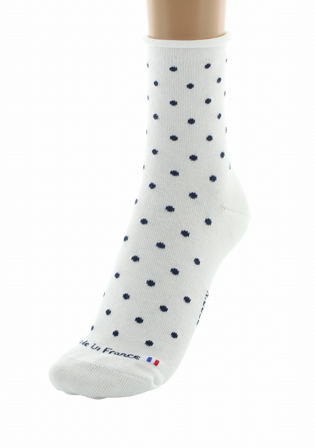 Chaussettes courtes coton femme Perrin blanc plumetis marine BLANC