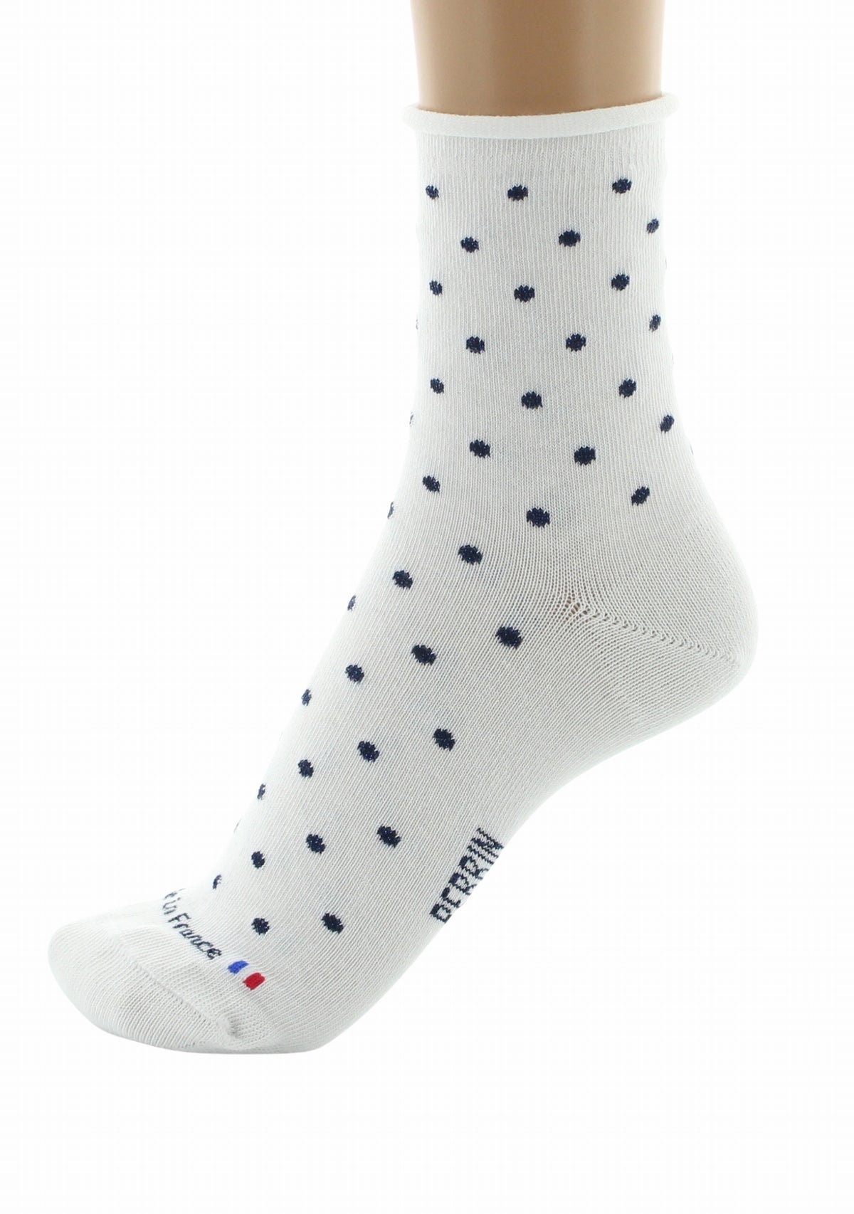 Chaussettes courtes coton femme Perrin blanc plumetis marine BLANC