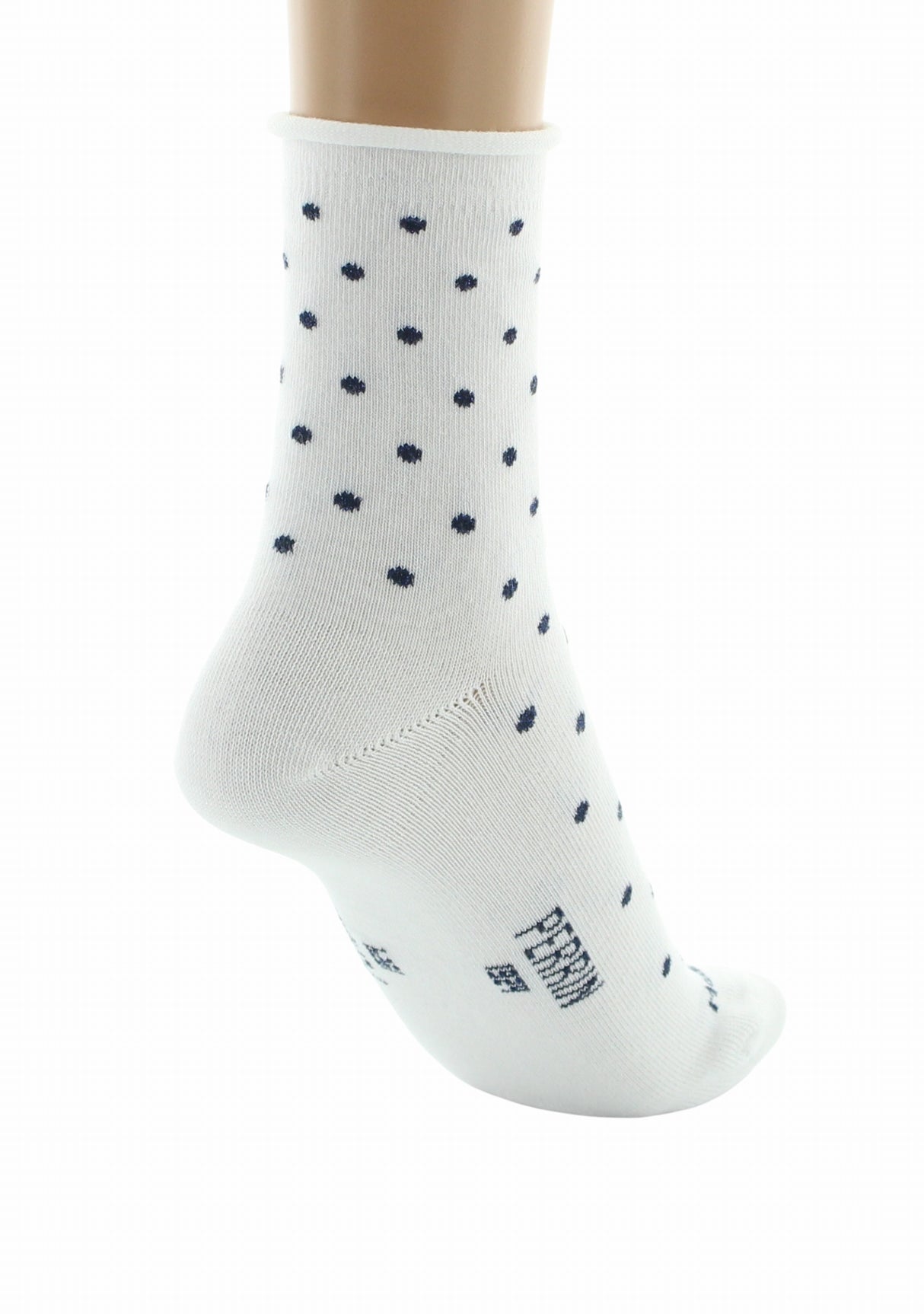 Chaussettes courtes coton femme Perrin blanc plumetis marine BLANC