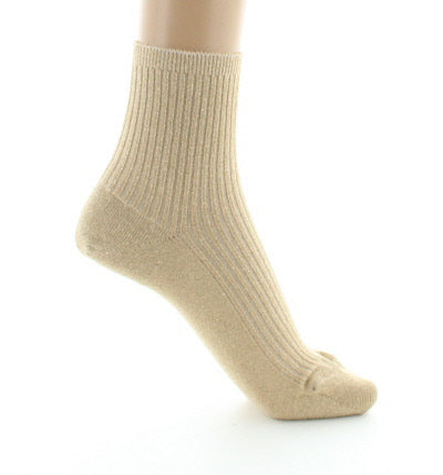 Chaussettes courtes femme à côtes en coton et lurex SABLE
