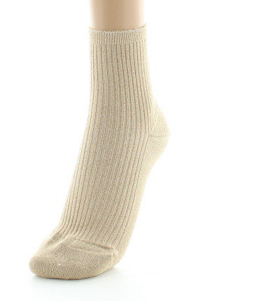 Chaussettes courtes femme à côtes en coton et lurex SABLE