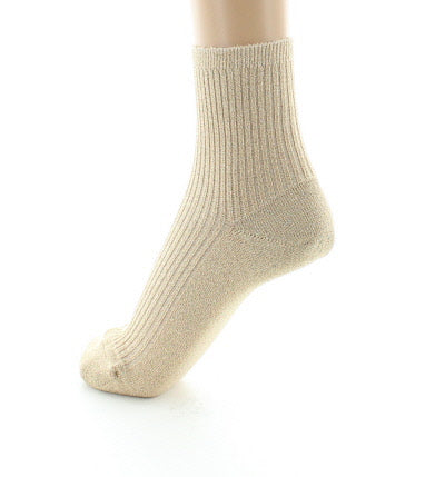 Chaussettes courtes femme à côtes en coton et lurex SABLE