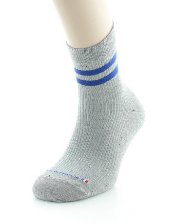 Chaussettes courtes homme en coton et soie Gris chiné/Bleu royal GRIS
