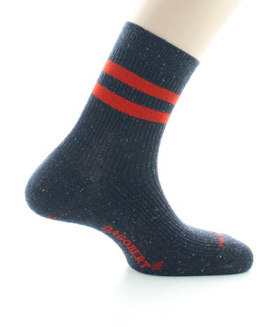Chaussettes courtes homme en coton et soie Marine chiné/Orange BLEU MARINE