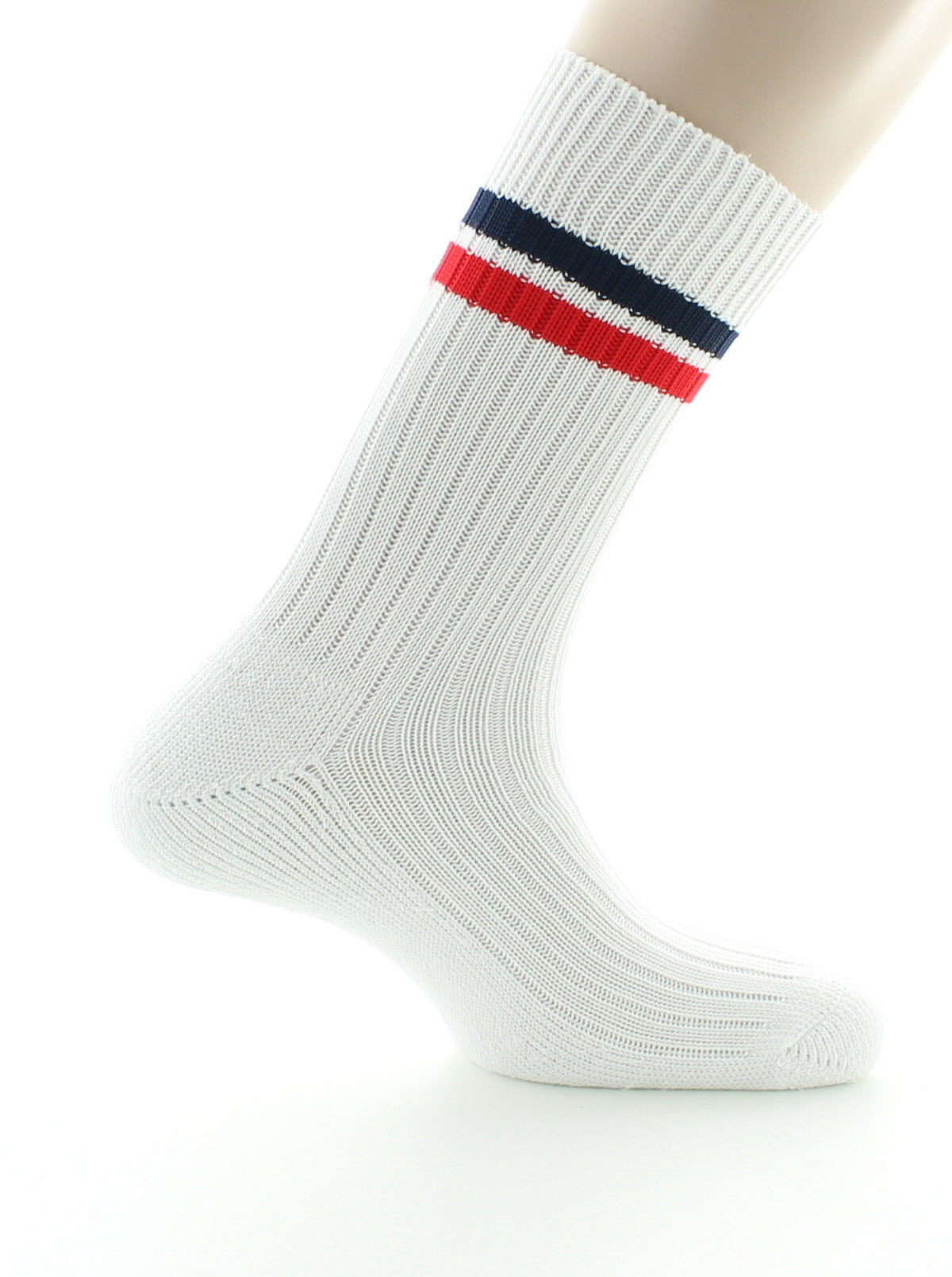 Chaussettes de tennis mixtes intérieur doublé en coton BLANC/ROUGE