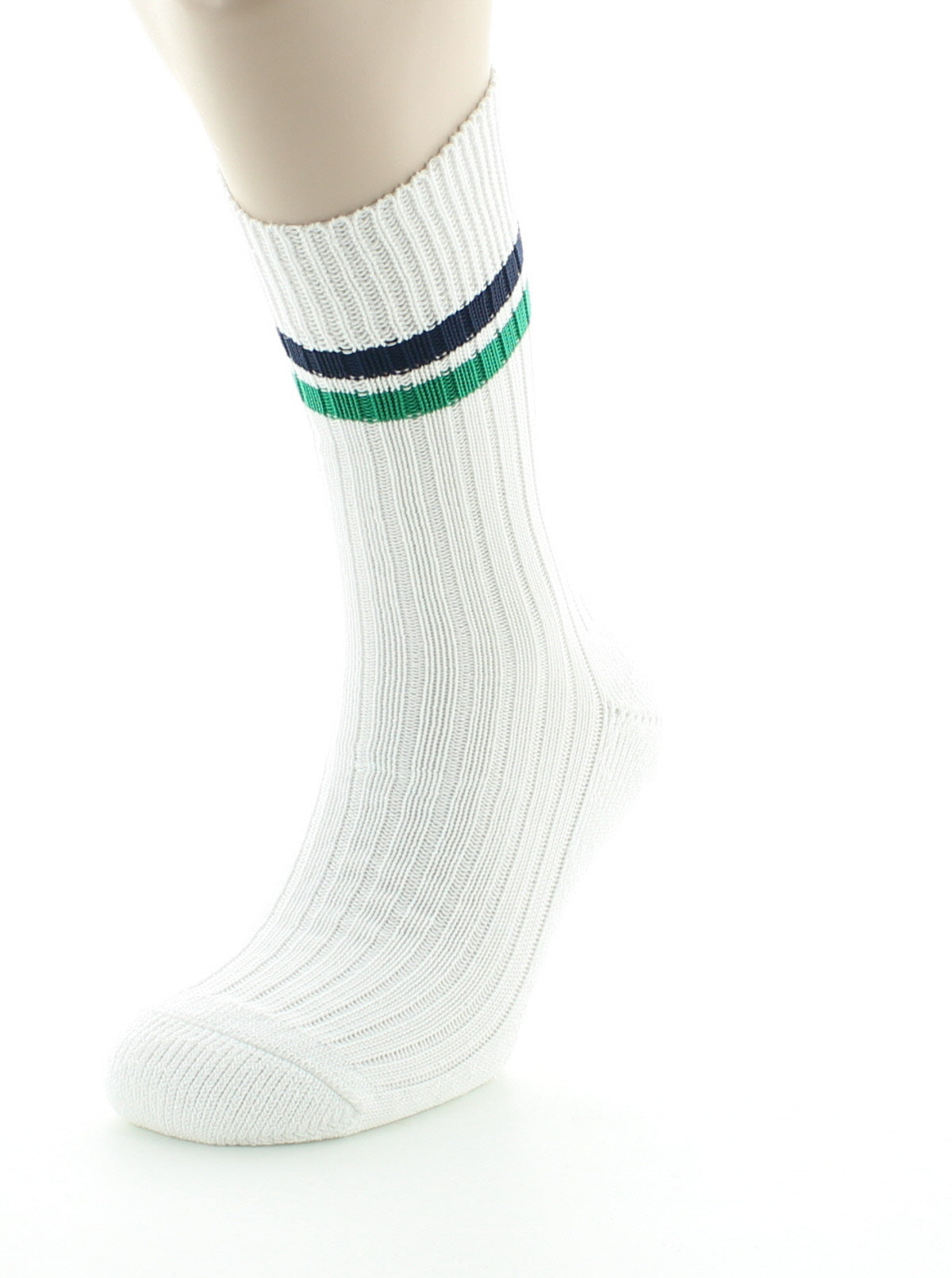 Chaussettes de tennis mixtes intérieur doublé en coton BLANC/VERT