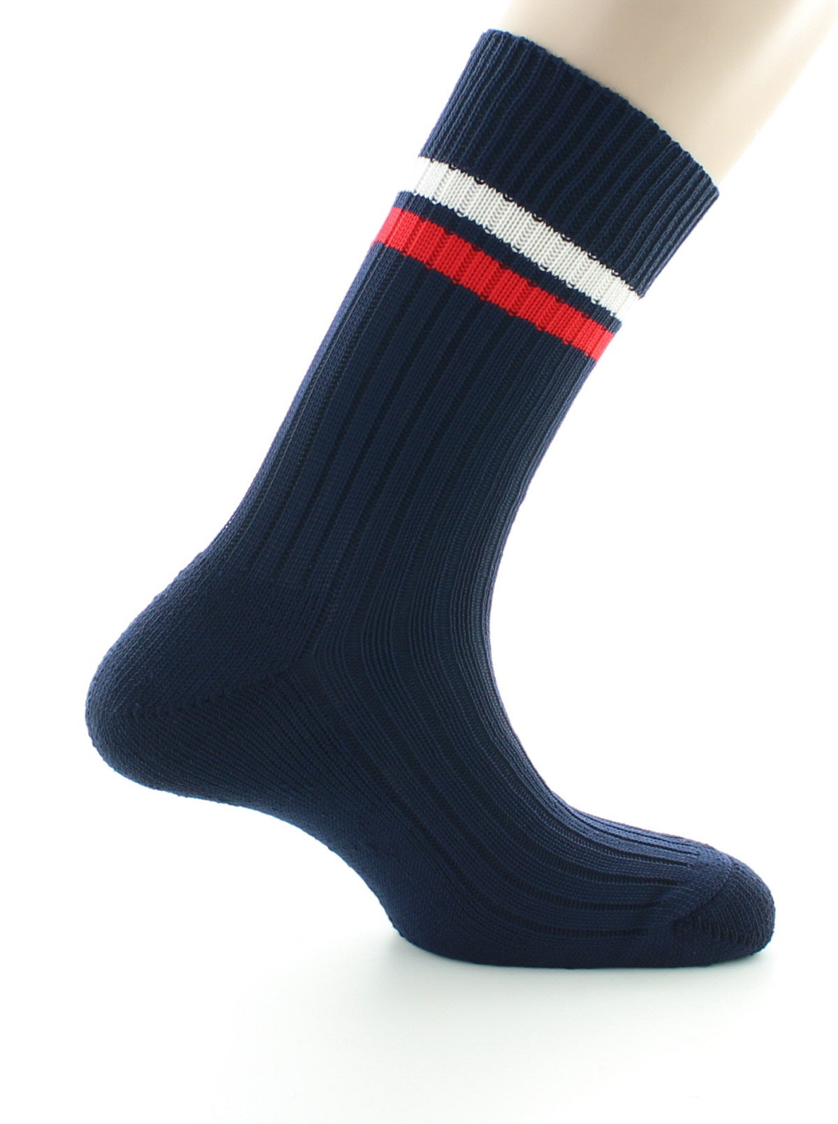 Chaussettes de tennis mixtes intérieur doublé en coton MARINE/ROUGE