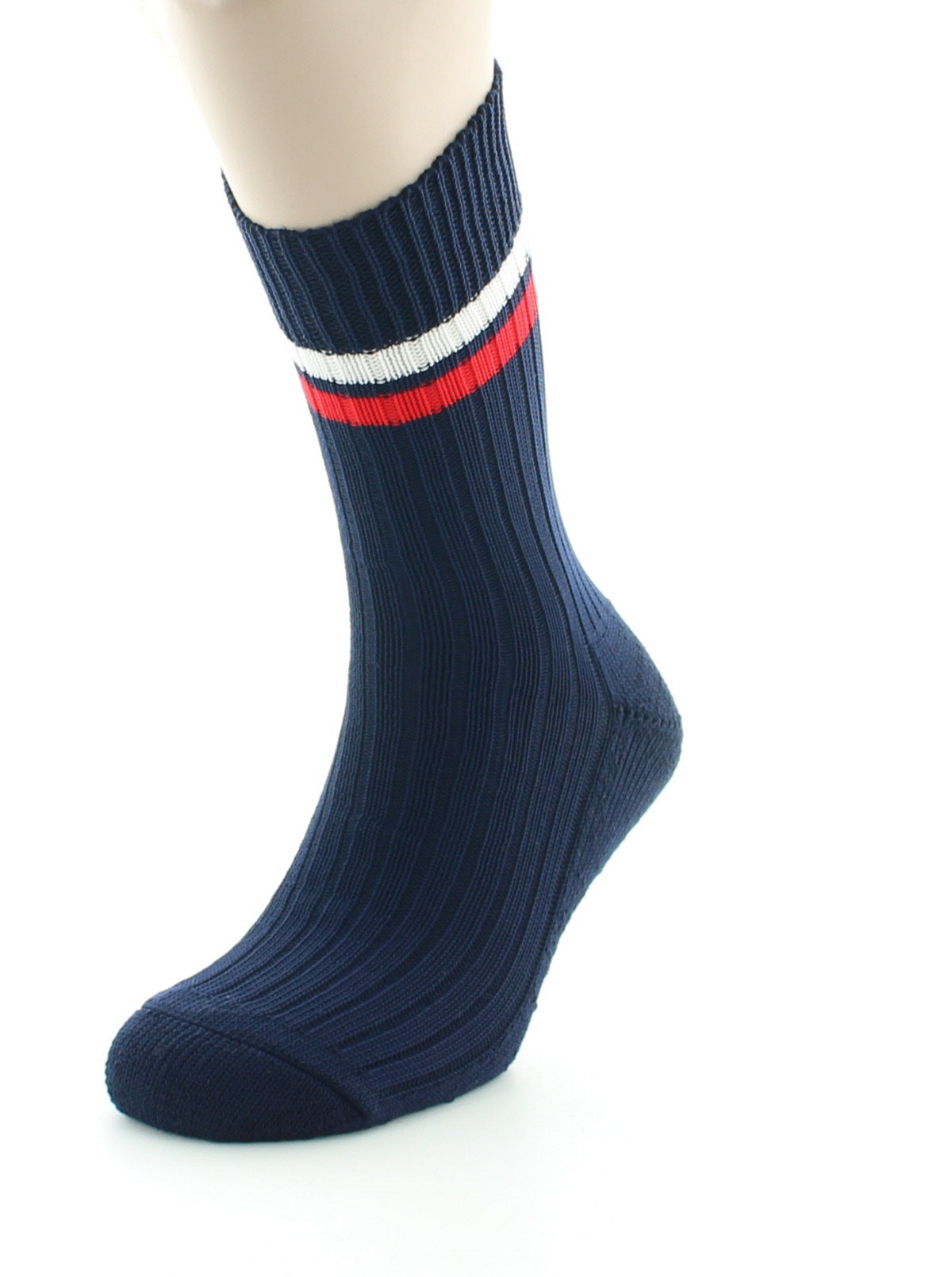 Chaussettes de tennis mixtes intérieur doublé en coton MARINE/ROUGE