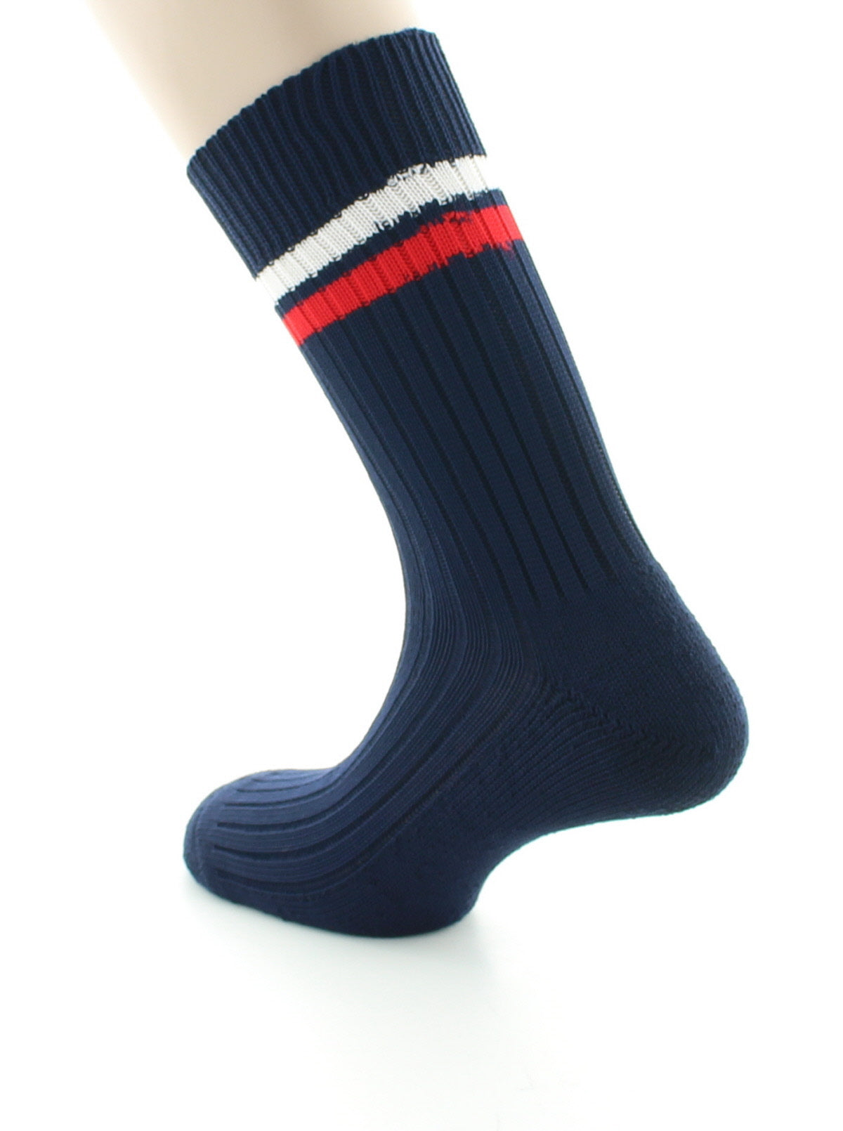 Chaussettes de tennis mixtes intérieur doublé en coton MARINE/ROUGE