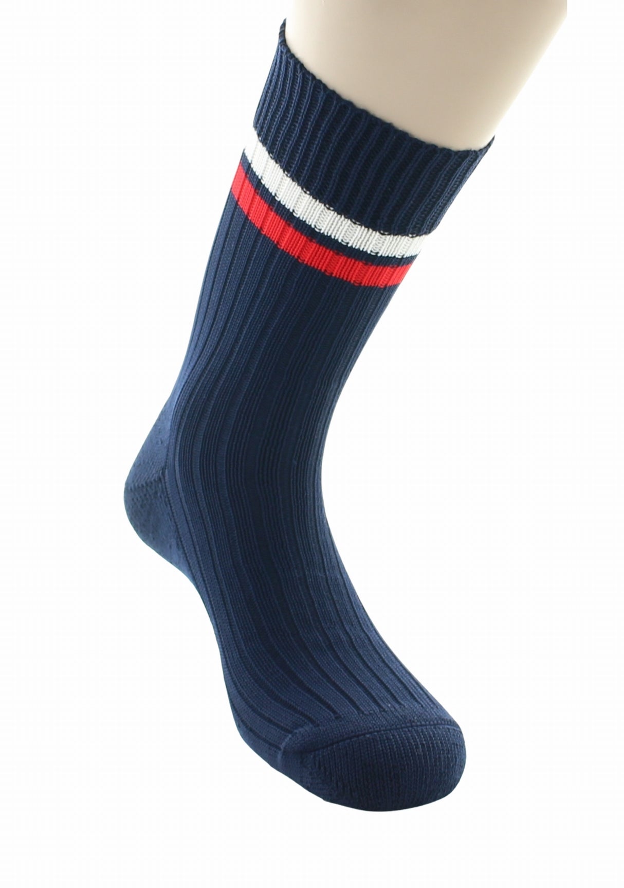 Chaussettes de travail mixtes Perrin marine bandes blanche et rouge MARINE