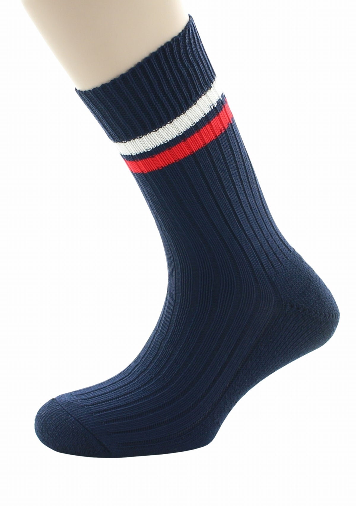 Chaussettes de travail mixtes Perrin marine bandes blanche et rouge MARINE